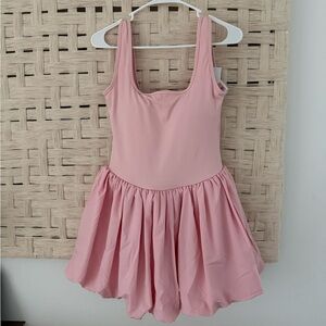 Pink Scoop Neck Dance Leotard with Skirt